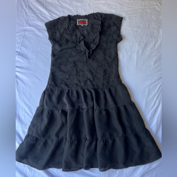 Johnny Was Dresses & Skirts - Johnny Was Black Dress Crinkled Full Black Embroidered Flowers Size XS Midi Cute
